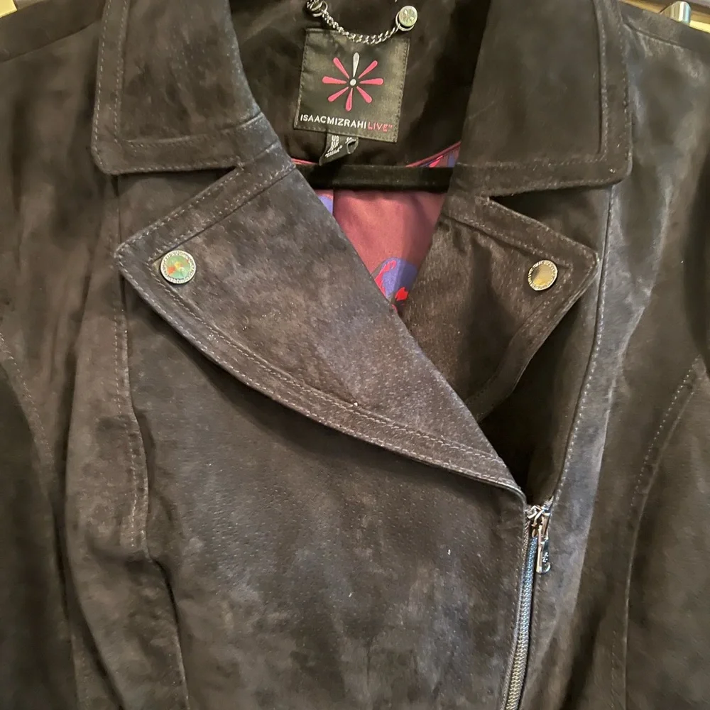 Isaac Mizrahi Black Suede Leather Motto Jacket